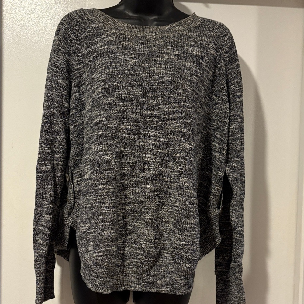 Lane Bryant Sweater Womens 18/20 Grey Excellent Side Button Cotton Knit Pullover
